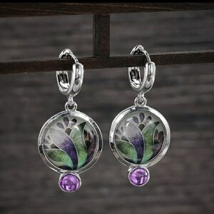 NEW! Silver and Purple Floral Earrings